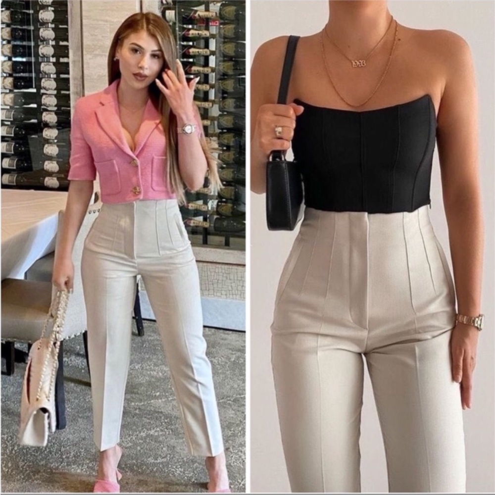 Zara Cream High-Waisted Trousers